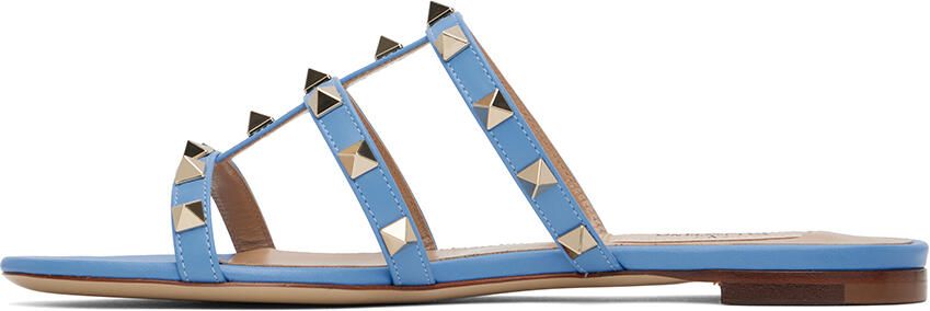 Valentino Garavani Blue Rockstud Flat Sandals - Picture 4