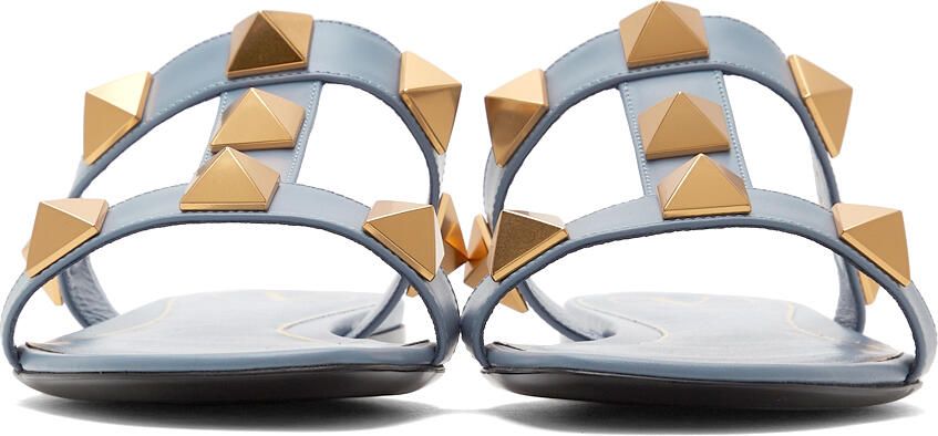 Valentino Garavani Blue Roman Stud Flat Slide Sandals - Picture 2