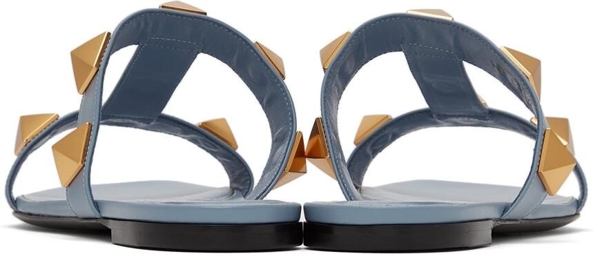 Valentino Garavani Blue Roman Stud Flat Slide Sandals - Picture 3