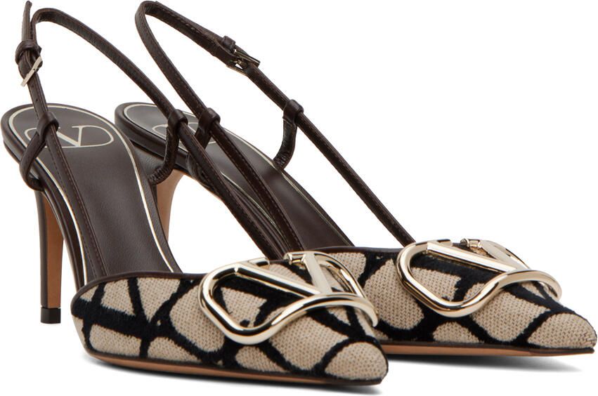 Valentino Garavani Brown & Beige VLogo Heels - Picture 2