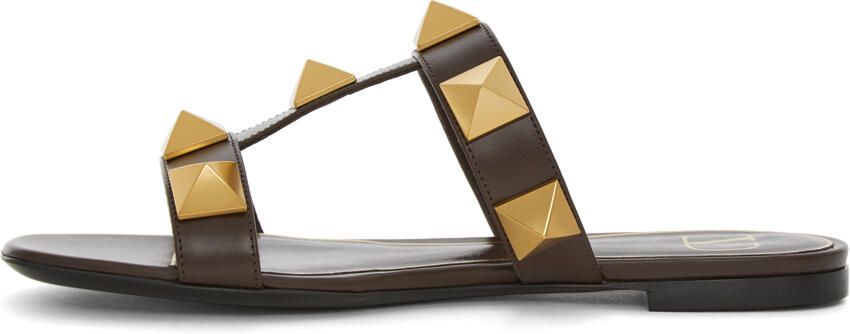 Valentino Garavani Brown Leather Roman Stud Sandals - Picture 4