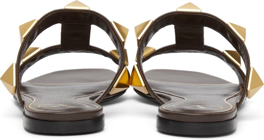 Valentino Garavani Brown Leather Roman Stud Sandals - Picture 3
