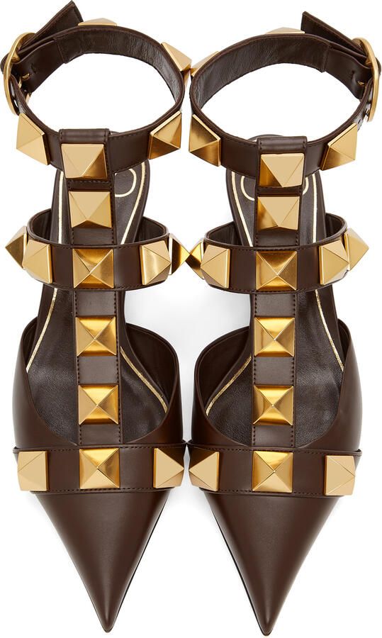 Valentino Garavani Brown Medium Roman Stud Heels - Picture 3