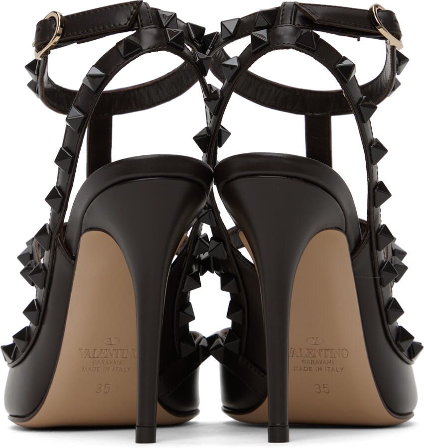 Valentino Garavani Brown Rockstud Ankle Strap Heels