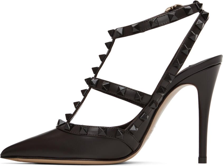 Valentino Garavani Brown Rockstud Ankle Strap Heels - Picture 3