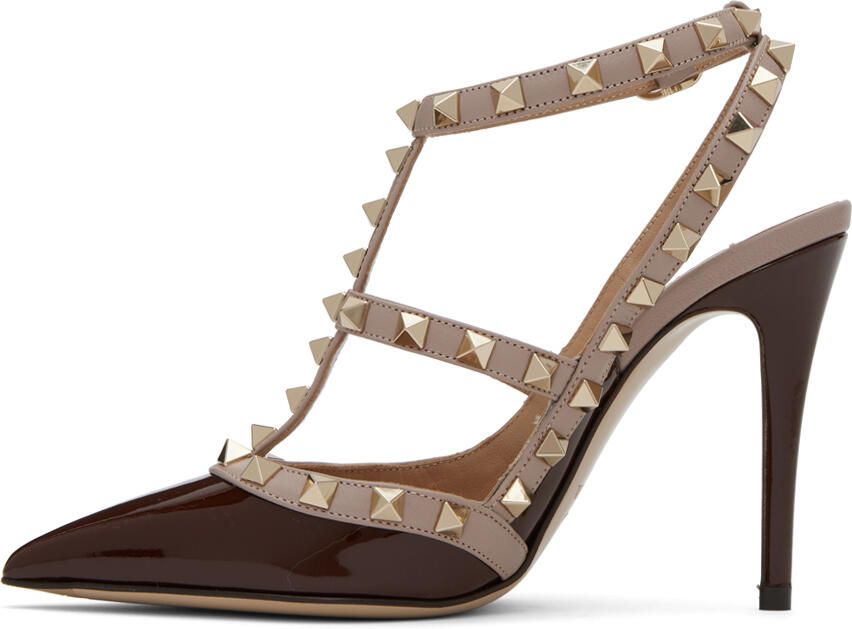 Valentino Garavani Brown Rockstud Caged 100 Heels - Picture 3