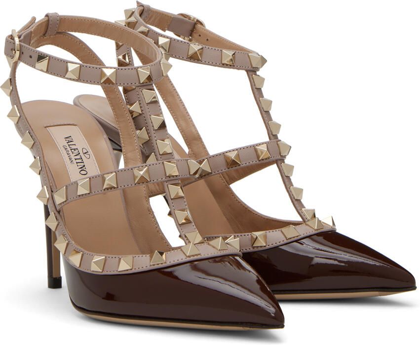 Valentino Garavani Brown Rockstud Caged 100 Heels - Picture 2