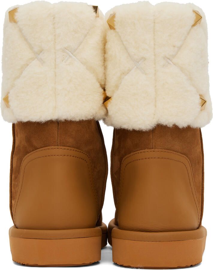 Valentino Garavani Brown Roman Stud Ankle Boots - Picture 3