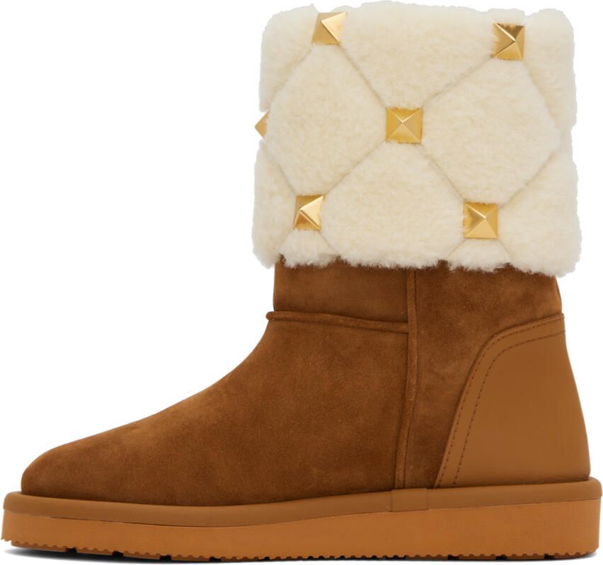 Valentino Garavani Brown Roman Stud Ankle Boots - Picture 2