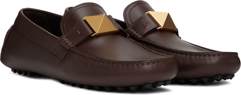 Valentino Garavani Brown Roman Stud Loafers - Picture 2