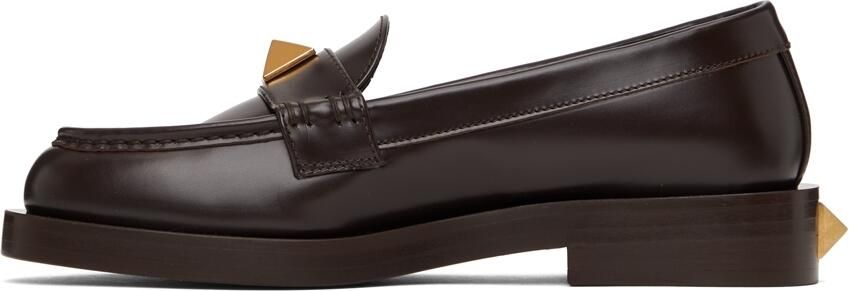 Valentino Garavani Brown Roman Stud Loafers - Picture 4