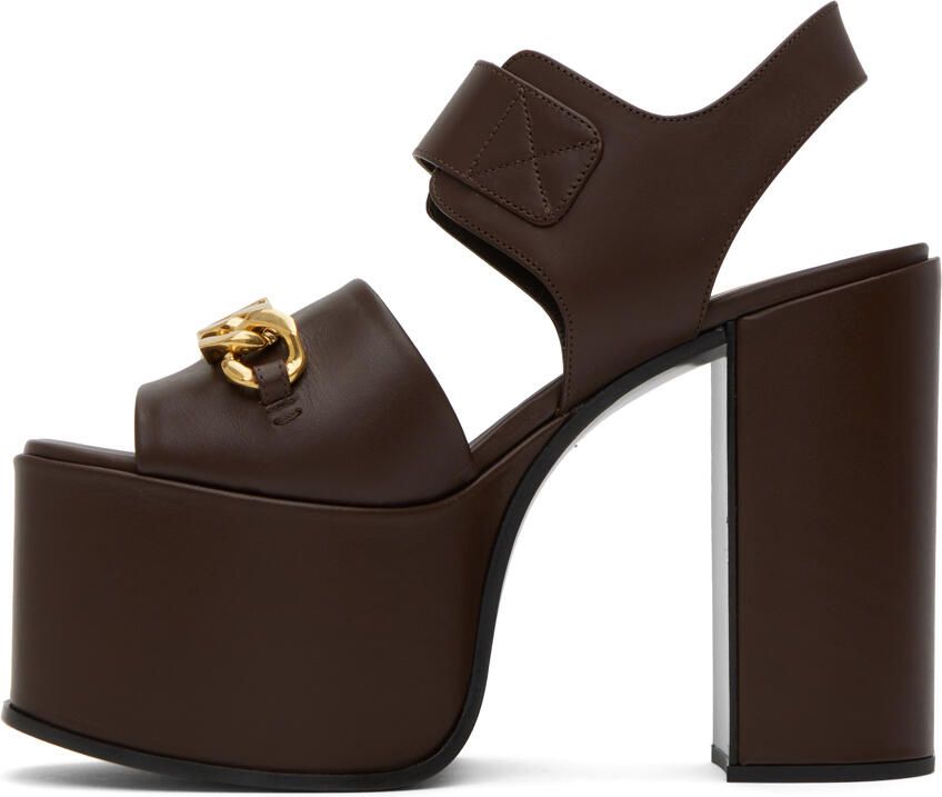 Valentino Garavani Brown VLogo Chain Heeled Sandals - Picture 3