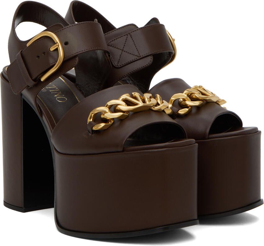 Valentino Garavani Brown VLogo Chain Heeled Sandals