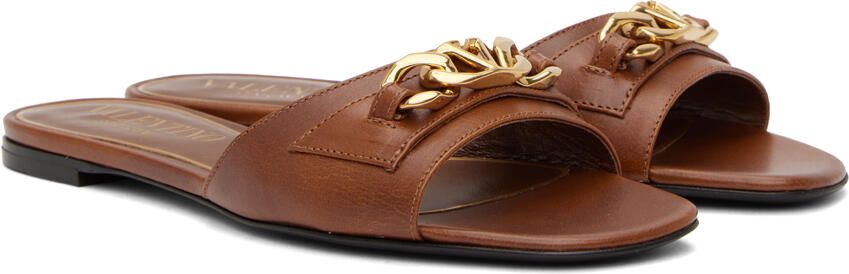 Valentino Garavani Brown VLogo Chain Slides - Picture 2
