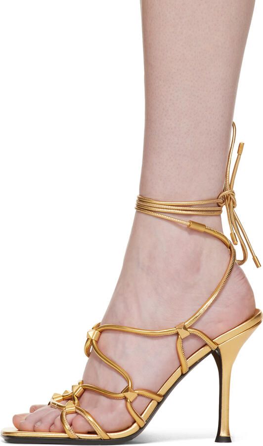 Valentino Garavani Gold Rockstud Net Heeled Sandals - Picture 3