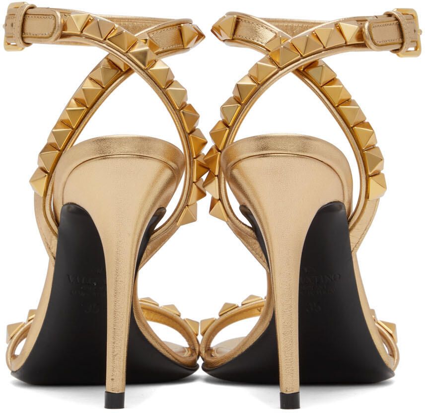 Valentino Garavani Gold Rockstud No Limit Heeled Sandals