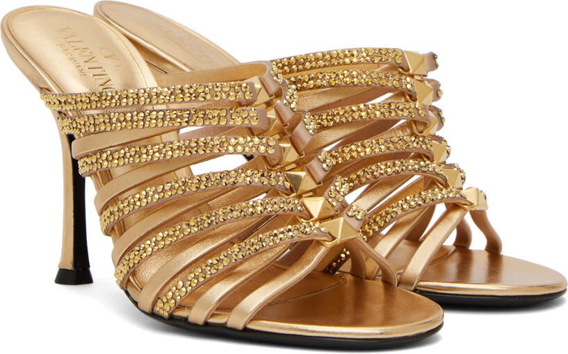 Valentino Garavani Gold Rockstud Strappy 100 Heeled Sandals - Picture 2