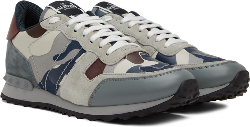 Valentino Garavani Gray & Burgundy Rockrunner Sneakers - Picture 2