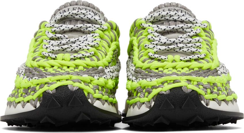 Valentino Garavani Green & Grey Crochet Sneakers - Picture 3