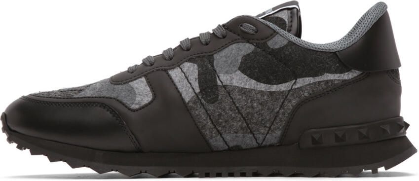 Valentino Garavani Grey Felt Camouflage Rockrunner Sneakers - Picture 2
