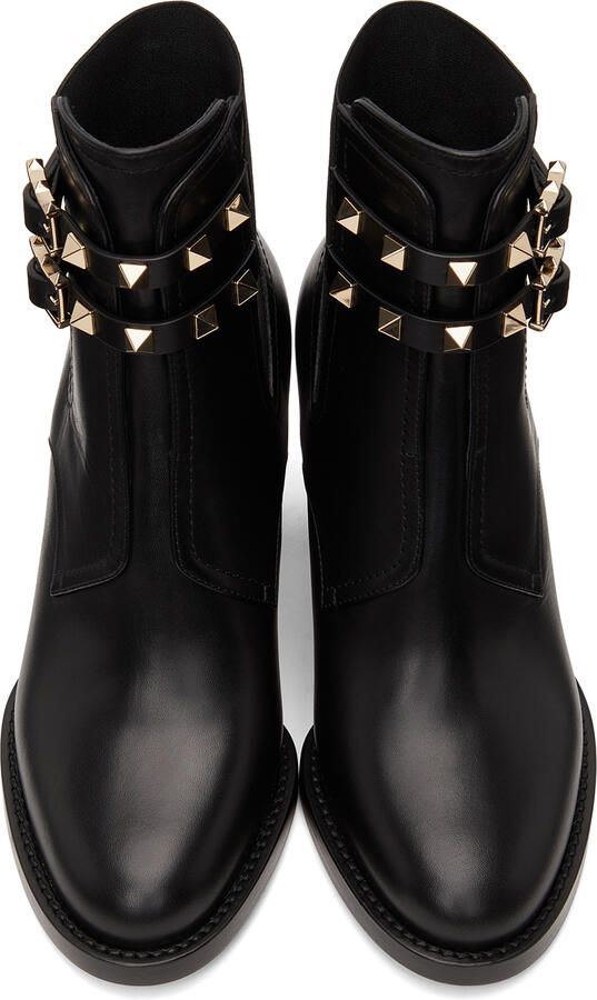 Valentino Garavani Leather Double Strap Rockstud Boots - Picture 4