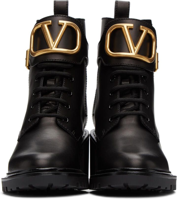 Valentino Garavani Leather VLogo Combat Boots - Picture 2