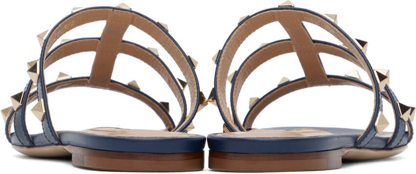 Valentino Garavani Navy Rockstud Slide Sandals