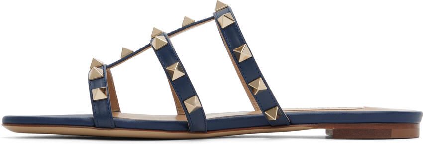 Valentino Garavani Navy Rockstud Slide Sandals - Picture 3