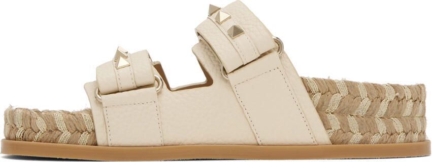 Valentino Garavani Off-White Rockstud Flat Sandals - Picture 3