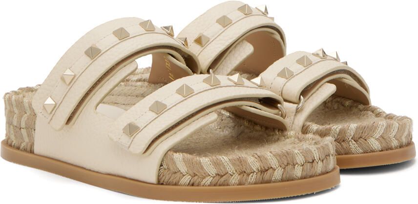 Valentino Garavani Off-White Rockstud Flat Sandals