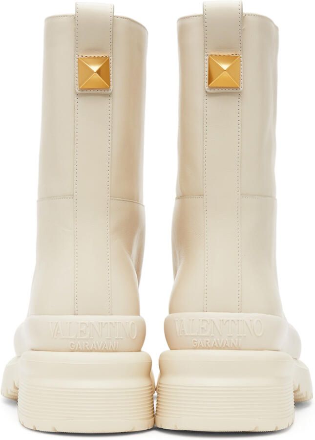 Valentino Garavani Off-White Roman Stud Ankle Boots - Picture 3