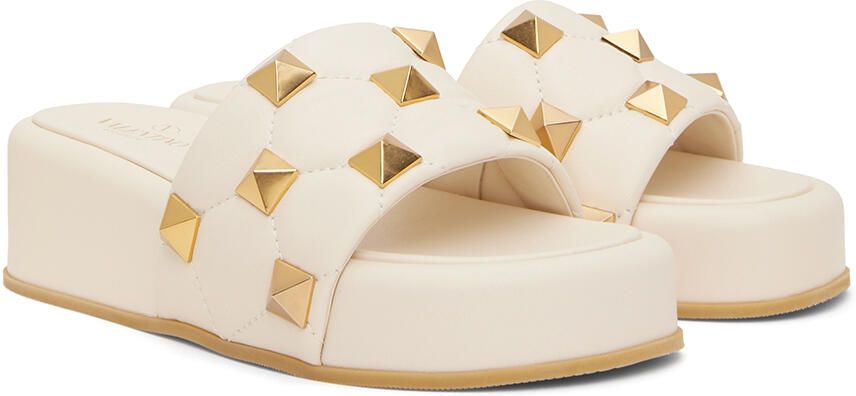 Valentino Garavani Off-White Roman Stud Slide Sandals - Picture 2