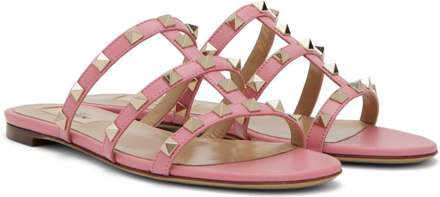 Valentino Garavani Pink Rockstud Flat Sandals - Picture 2