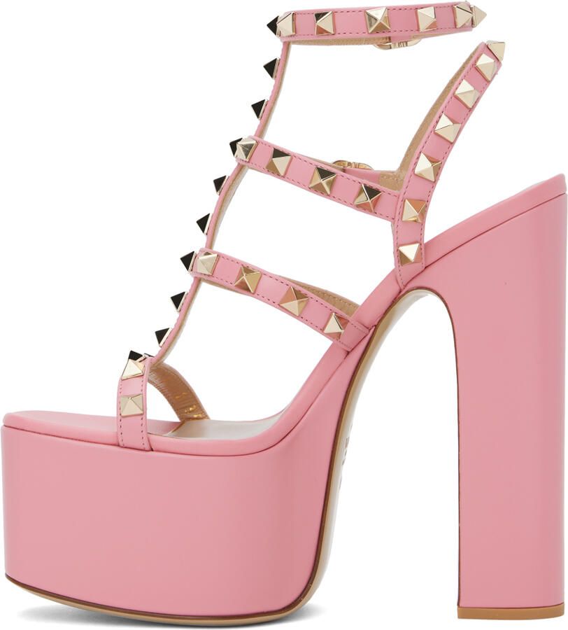 Valentino Garavani Pink Rockstud T-Strap Heeled Sandals