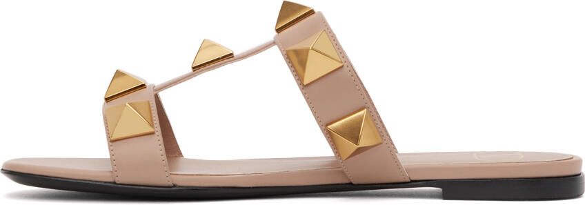 Valentino Garavani Pink Roman Stud Flat Slide Sandals - Picture 4