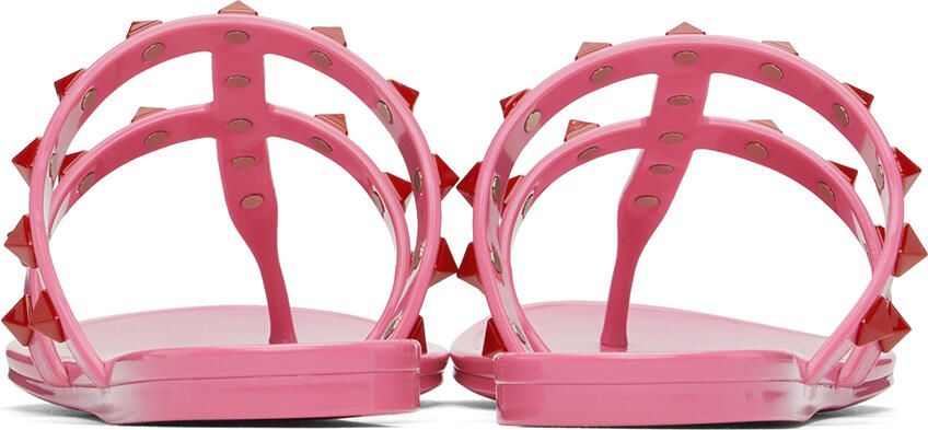 Valentino Garavani Pink Rubber Rockstud Sandals - Picture 2