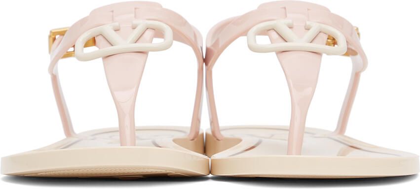 Valentino Garavani Pink Rubber VLogo Flat Sandals - Picture 3