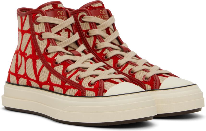 Valentino Garavani Red & Beige Iconographe Totaloop Sneakers - Picture 2