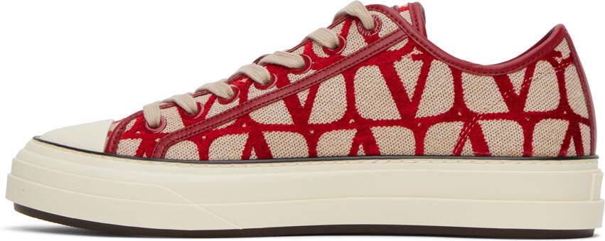 Valentino Garavani Red & Beige Totaloop Sneakers - Picture 3