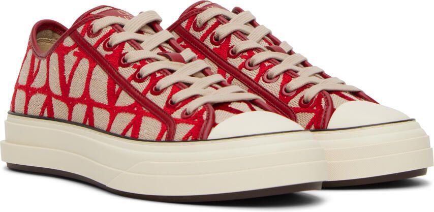 Valentino Garavani Red & Beige Totaloop Sneakers - Picture 2