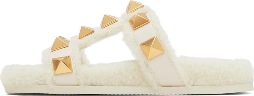 Valentino Garavani Shearling Roman Stud Slides - Picture 4