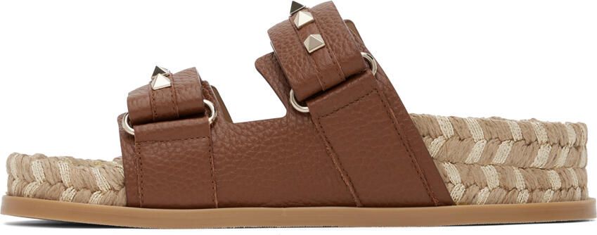 Valentino Garavani Tan Rockstud Flat Sandals - Picture 3