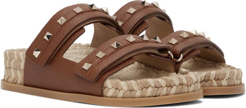 Valentino Garavani Tan Rockstud Flat Sandals - Picture 2