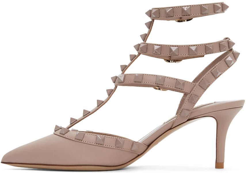 Valentino Garavani Taupe Rockstud Cage Heels - Picture 4