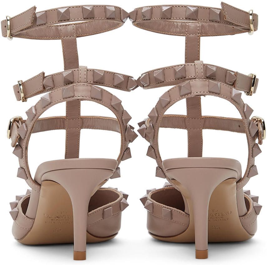 Valentino Garavani Taupe Rockstud Cage Heels