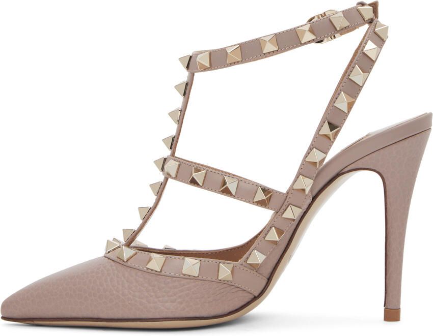 Valentino Garavani Taupe Rockstud Caged Heels - Picture 3