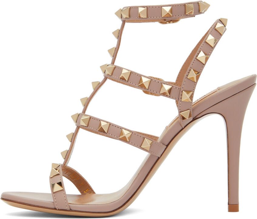 Valentino Garavani Taupe Rockstud Heeled Sandals - Picture 3