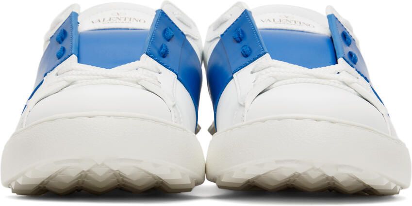 Valentino Garavani White & Blue Calfskin Open Sneakers - Picture 3