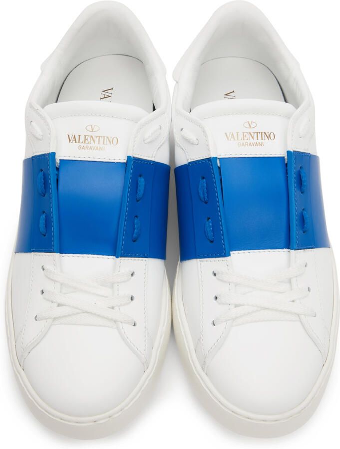 Valentino Garavani White & Blue Calfskin Open Sneakers