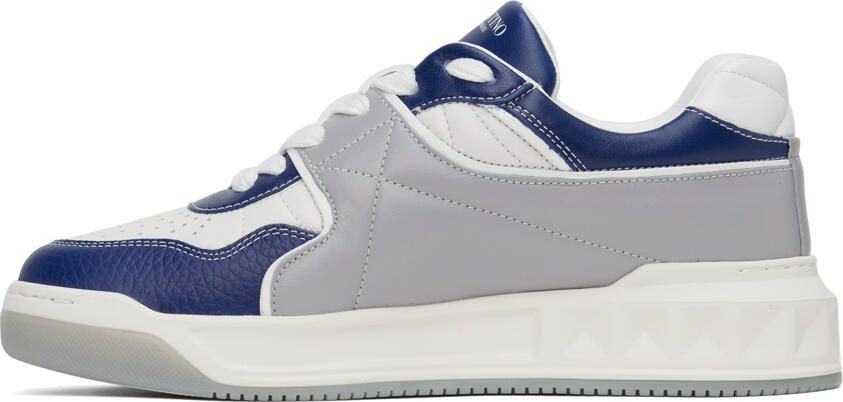 Valentino Garavani White & Blue One Stud Sneakers - Picture 3